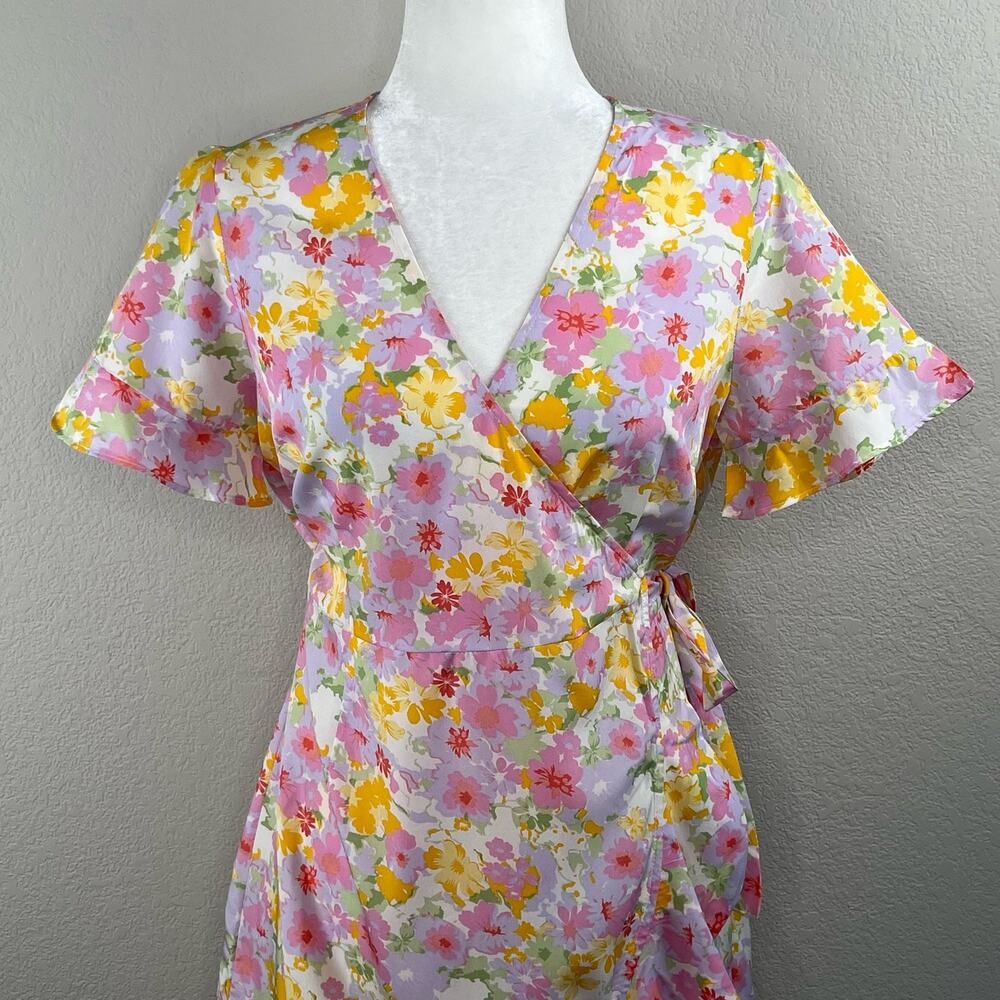 Vero Moda Pink Floral Wrap Mini Dress M NWT Pastel Ruffle Frill Summer Coquette - Picture 5 of 14